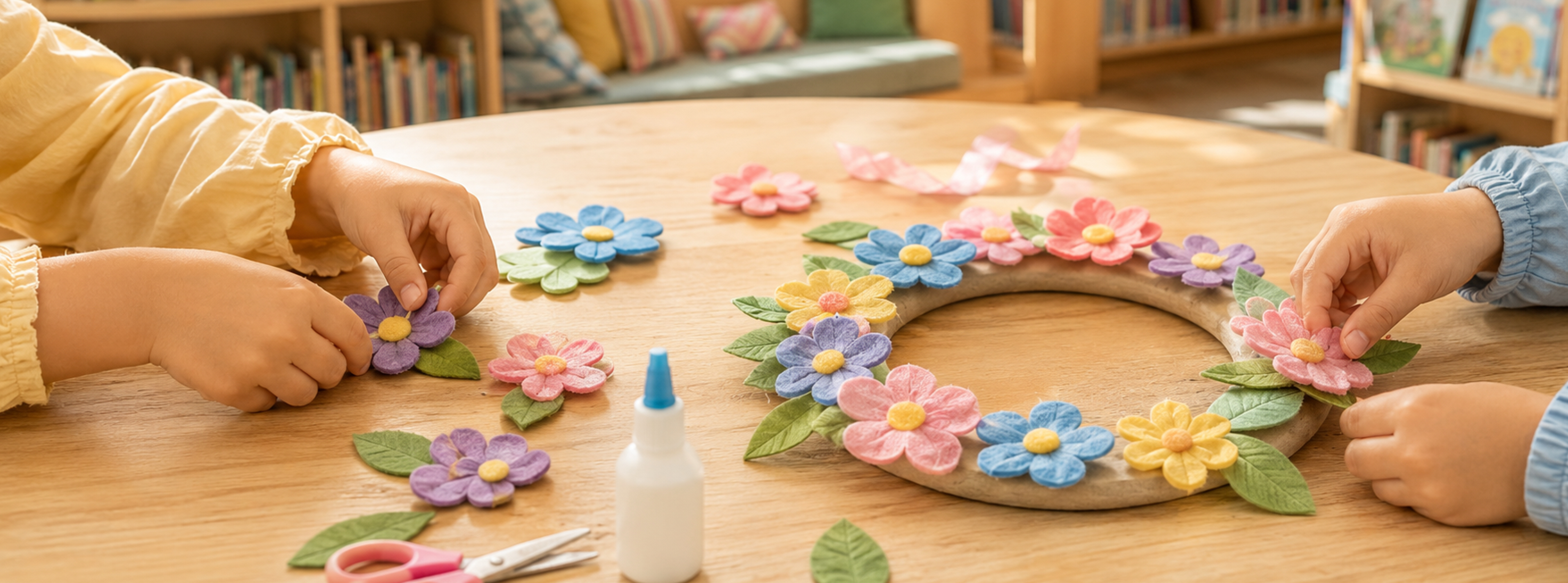 Bild som illustrerar Skapa krans av blommor & tyg, Anderstorps bibliotek